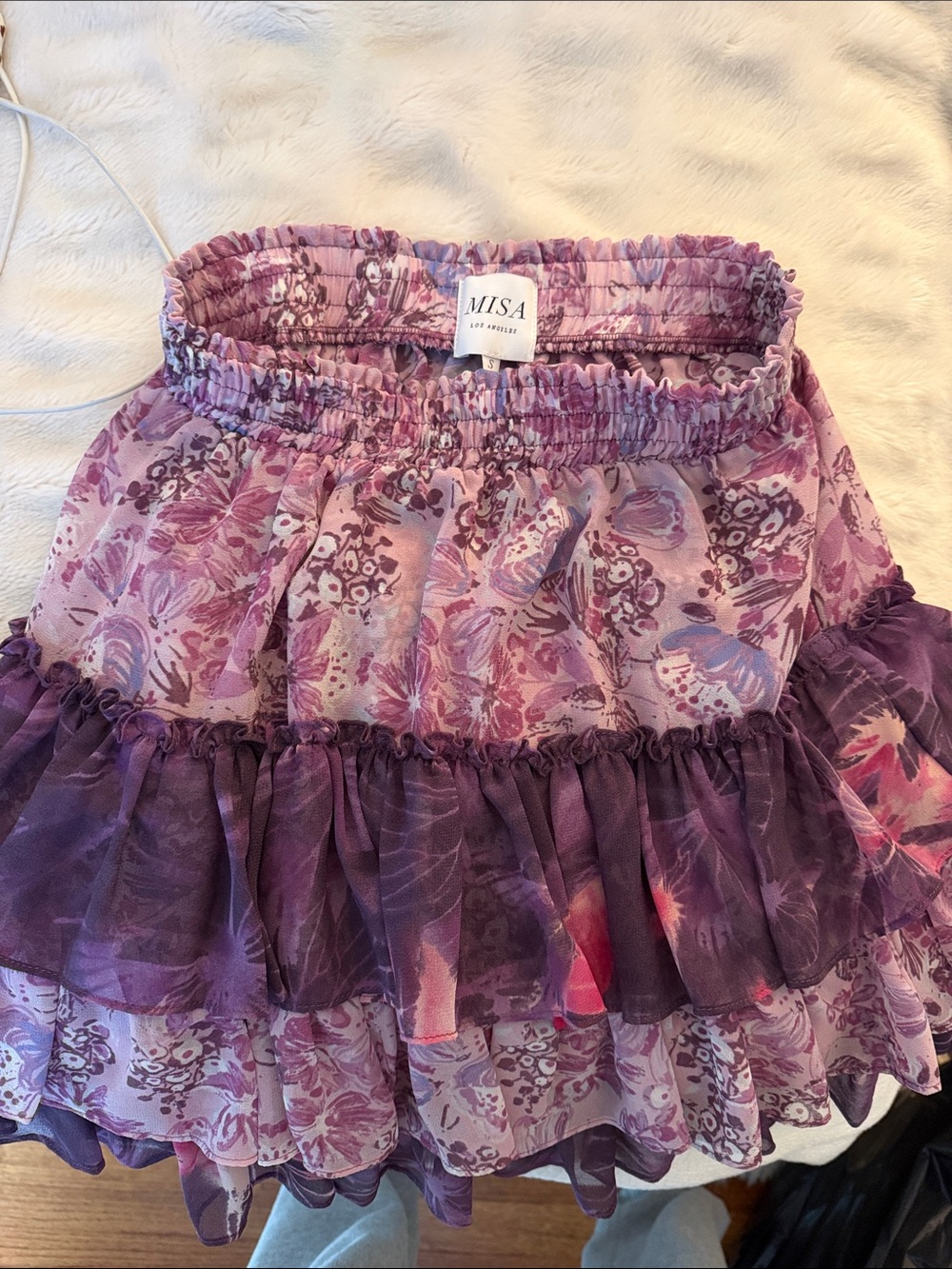 MISA Los Angeles Purple Floral Tiered Mini Skirt